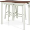 3-Piece Bar Table Set - Counter Height Pub Table w/ 2 Stools, 2 Wine Holders, Rubber Wooden Legs, Space-Saving Dinette Table Set for Bar, Kitchen, Living Room, Cream White & Walnut